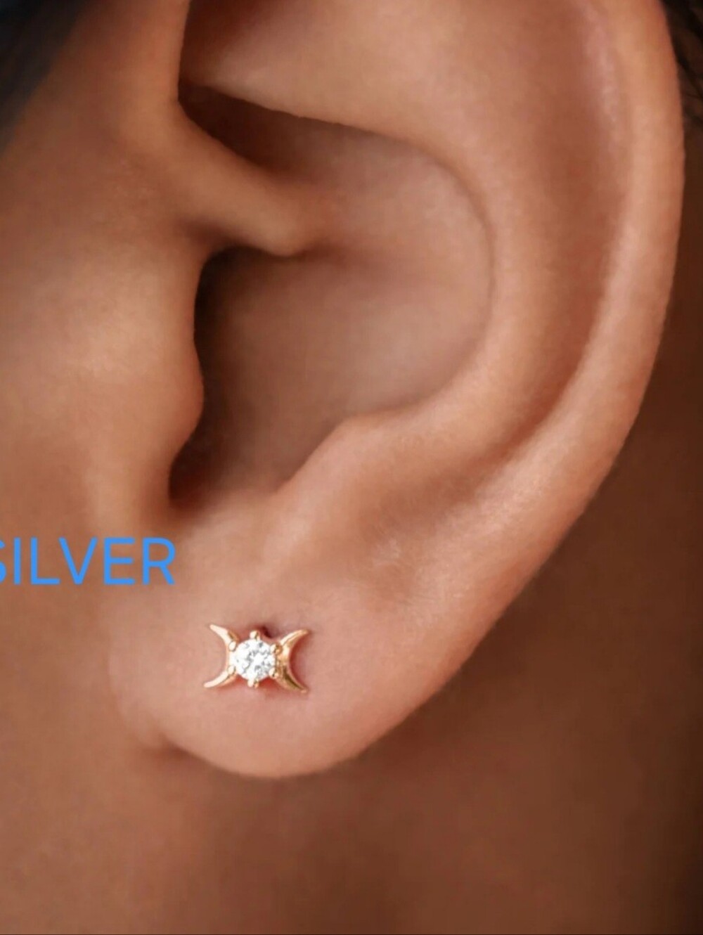 NWT Sterling Silver Crescent Moon Mini Stud Dainty Earrings Boxed